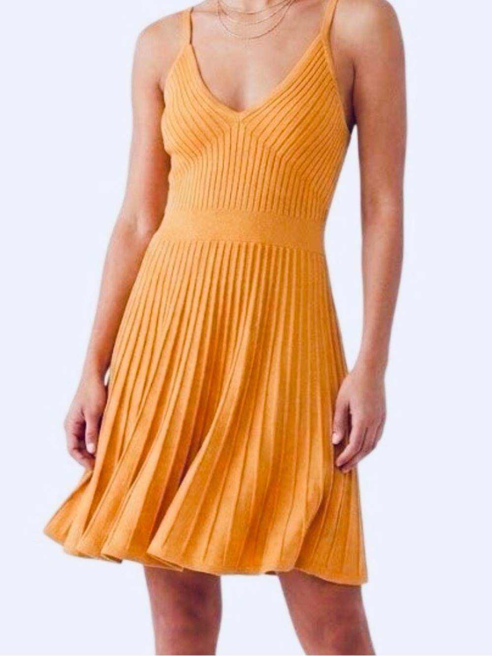LUSH Orange Ribbed Sweater Tank Fit and Flare Dress
